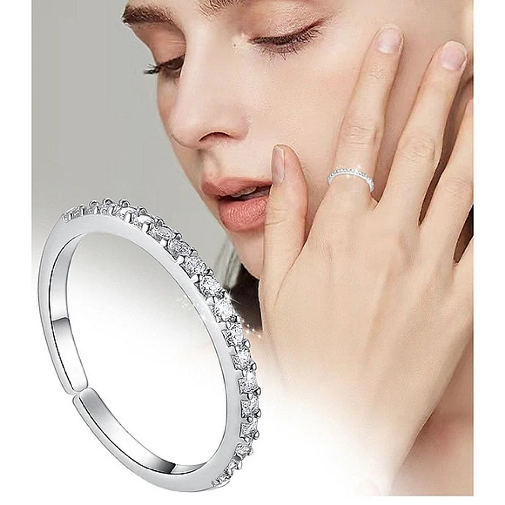 NEW Women's Simulated Diamonds 925 Sterling Silver Band Ring,‎ Adjustable